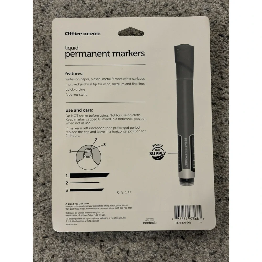 Office Depot Permanent Markers chisel tip clear barrel pack of 6 NEW Free Ship